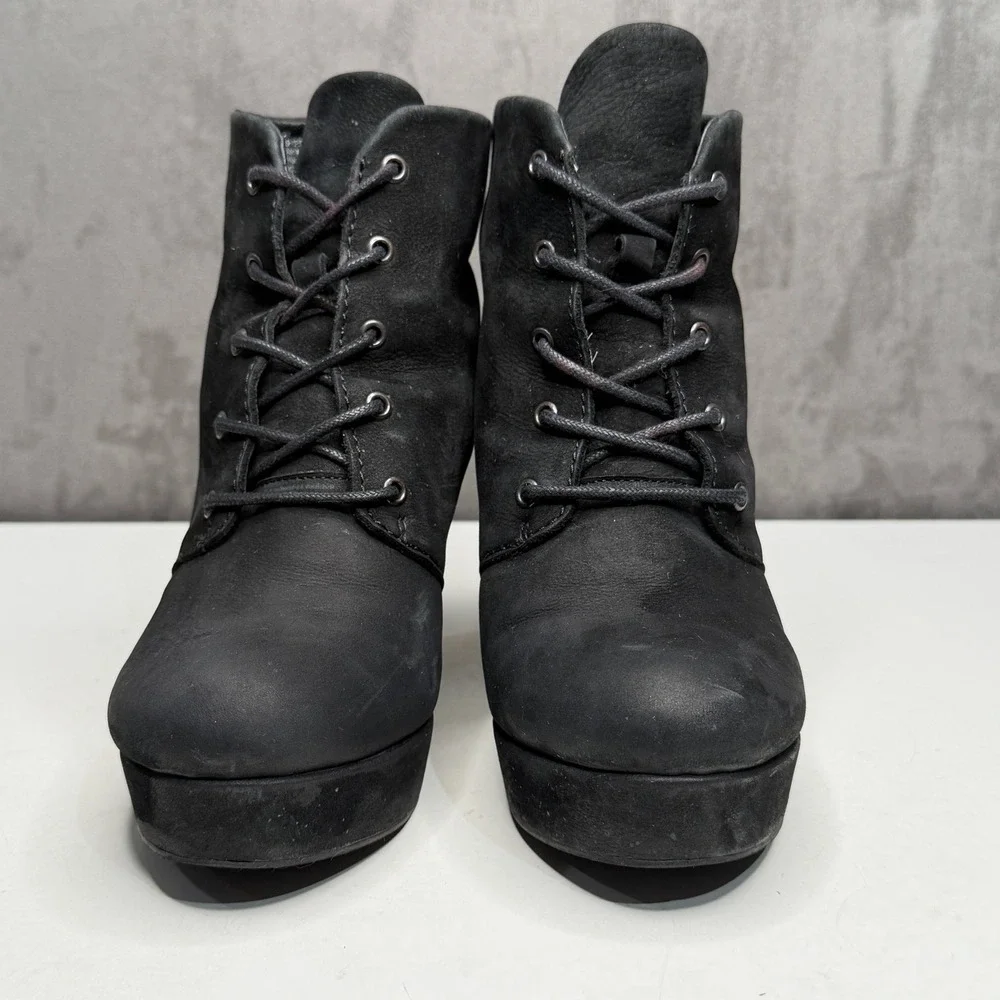 Rag & Bone Raspy Platform Ankle Boots Womens 7.5 Black Lace Up Chunky Heel Edgy